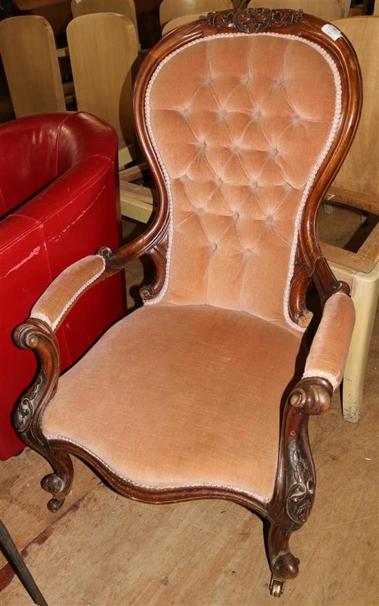 Victorian button back showwood elbow chair(-)
